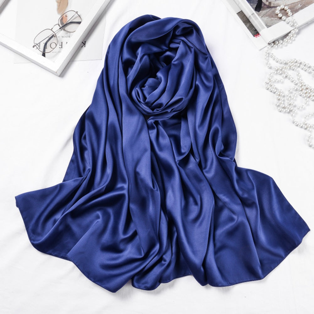 Malaysia bawal 110*110cm Large Square Scarf Single Color Matte Satin Silk Scarf Women's Headscarf Shawl