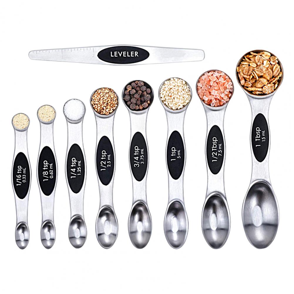 Stainless steel double headed magnetic suction spoon 8-piece set 9-piece set baking tool scale spoon set kitchen seasoning spoon