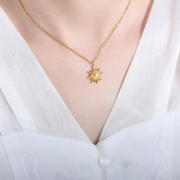Clavicle chain fashionable and simple small sun pendant titanium steel necklace for women