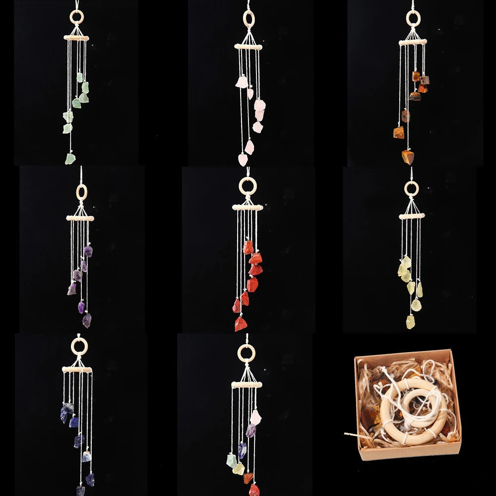 Natural crystal raw stone wind chime paper box set handmade DIY weaving home decoration car interior pendant