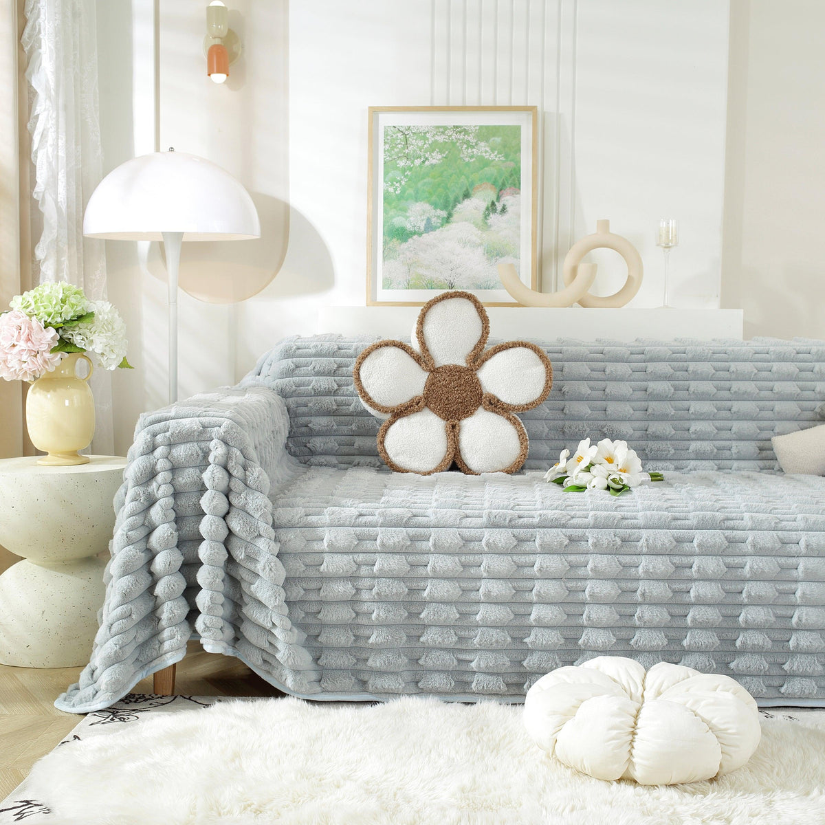 Fluffy Faux Fur Couch Cover Plush Sofa Throw, Warm & Stylish Sofa Protector