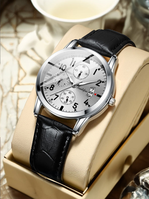 New Men's Watch Student Men's Night Light Waterproof Sports Leather Strap Black Quartz Watch