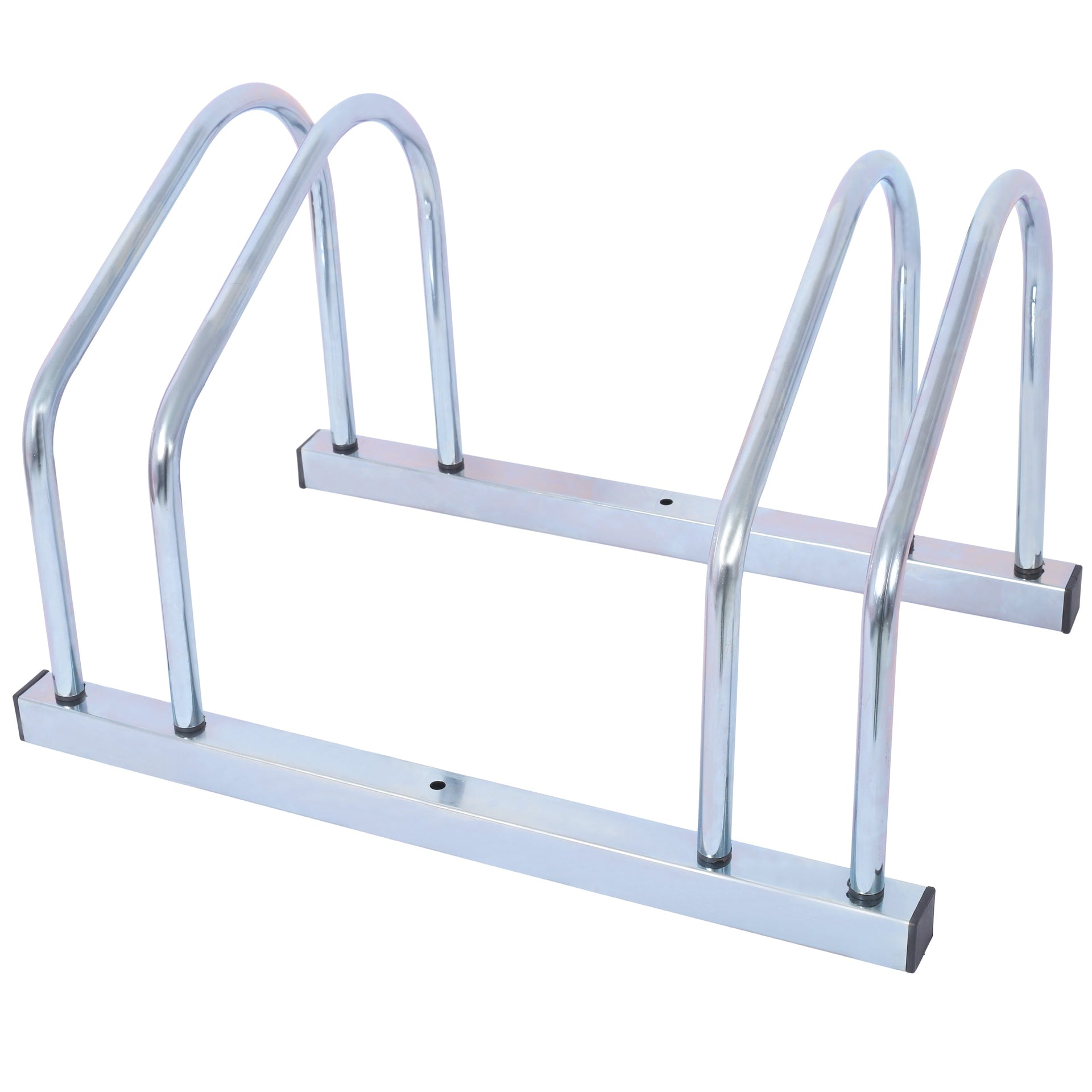 2 bicycle ground bike parking racks 22-28 inch wheel supports, maximum tire width 2.15 inches, galvanized