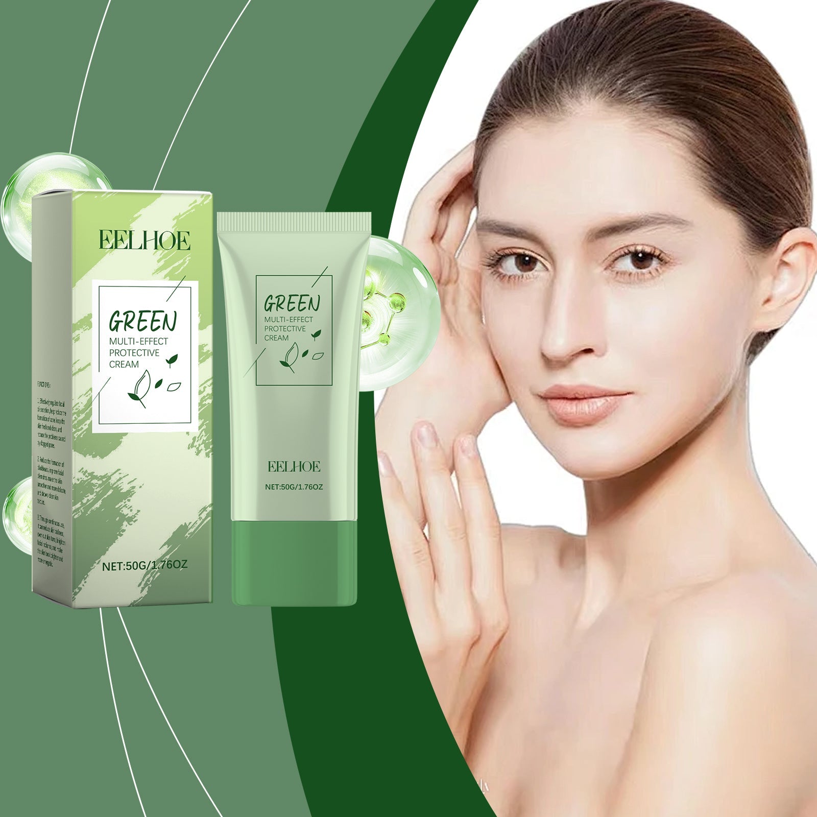 Green Tea Protective Cream Outdoor Protective Refreshing Smooth Delicate Facial Acne Skin Daily Care Cream