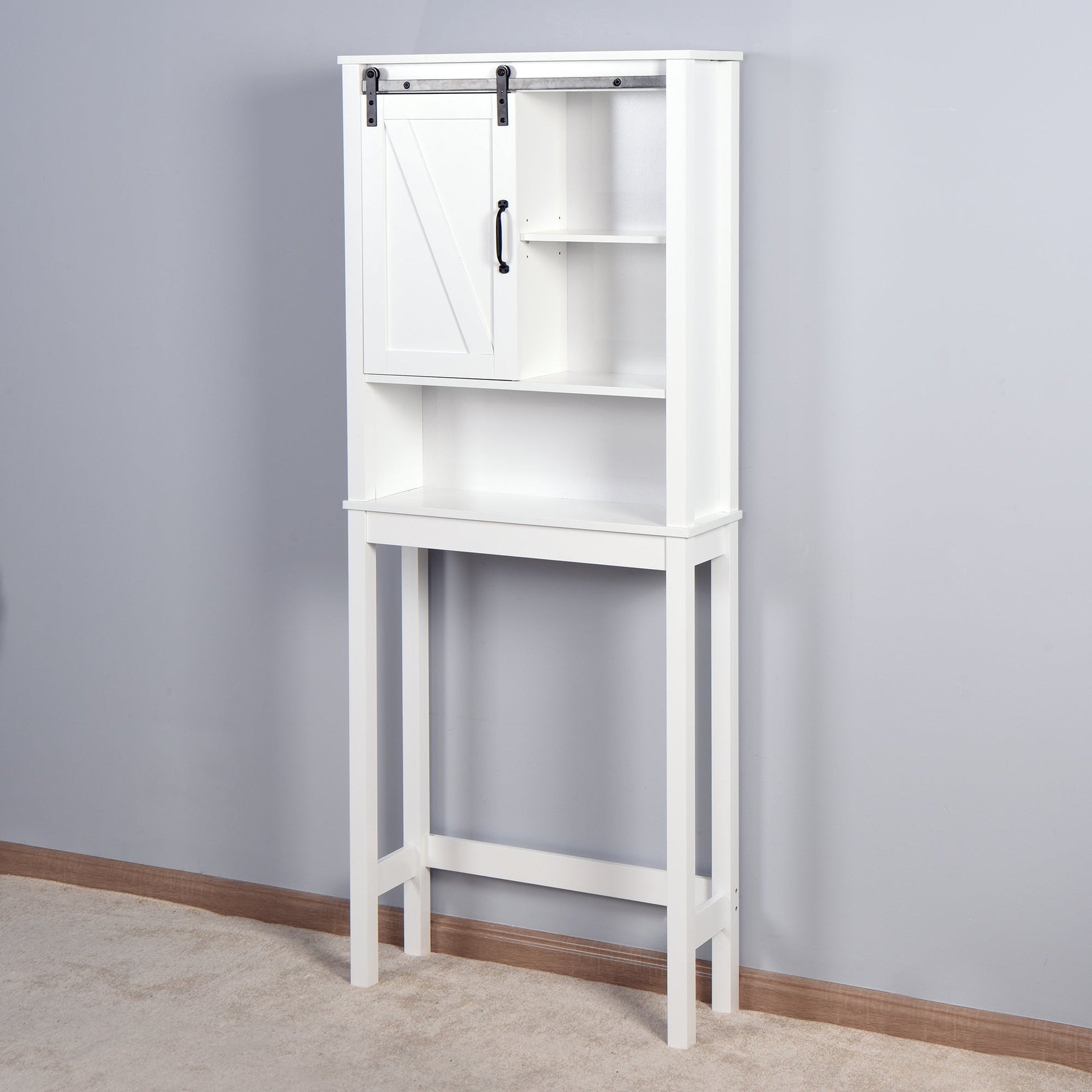 Over-the-Toilet Storage Cabinet, Space-Saving Bathroom Cabinet, with Adjustable Shelves and A Barn Door 27.16 x 9.06 x 67 inch V.I.P Digital Presence