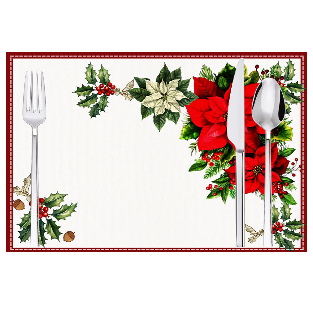 Christmas Red Flower Meal Mat Flower Pinecone Printed Table Mat Holiday Table Insulation Mat