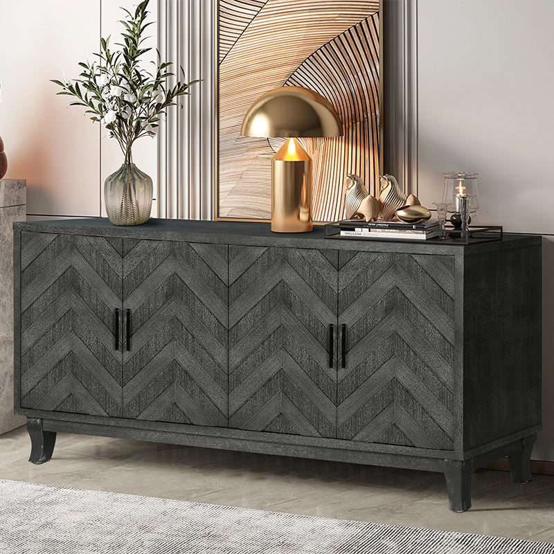 Stronger Vintage Style Buffet Cabinet Lacquered Accent Storage 4 Door Wooden Cabinets Taupe Grey