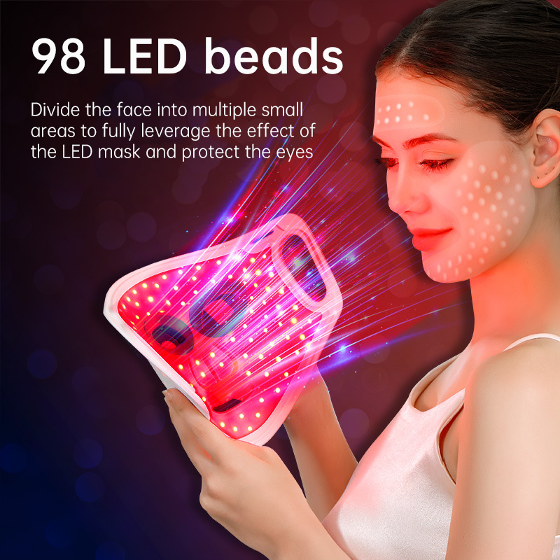 LED Color Light Home Beauty Device with Red, Blue, Green, and Purple Light Mask, 98 Light Beads for Facial Phototherapy Mask