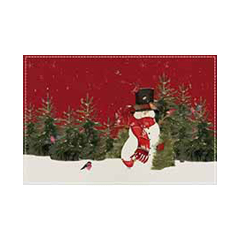 Christmas Snowman Linen Meal Mat Snowflake Grid Printed Table Mat Christmas Party Decoration Insulation Mat Holiday Decoration