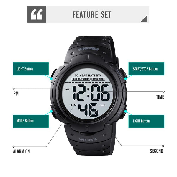 SKMEI 10 Years Battery Men's Watch 100M Waterproof Alarm Clock Sport Watches LED Digital Man Wrist Watch relogio masculino 1560