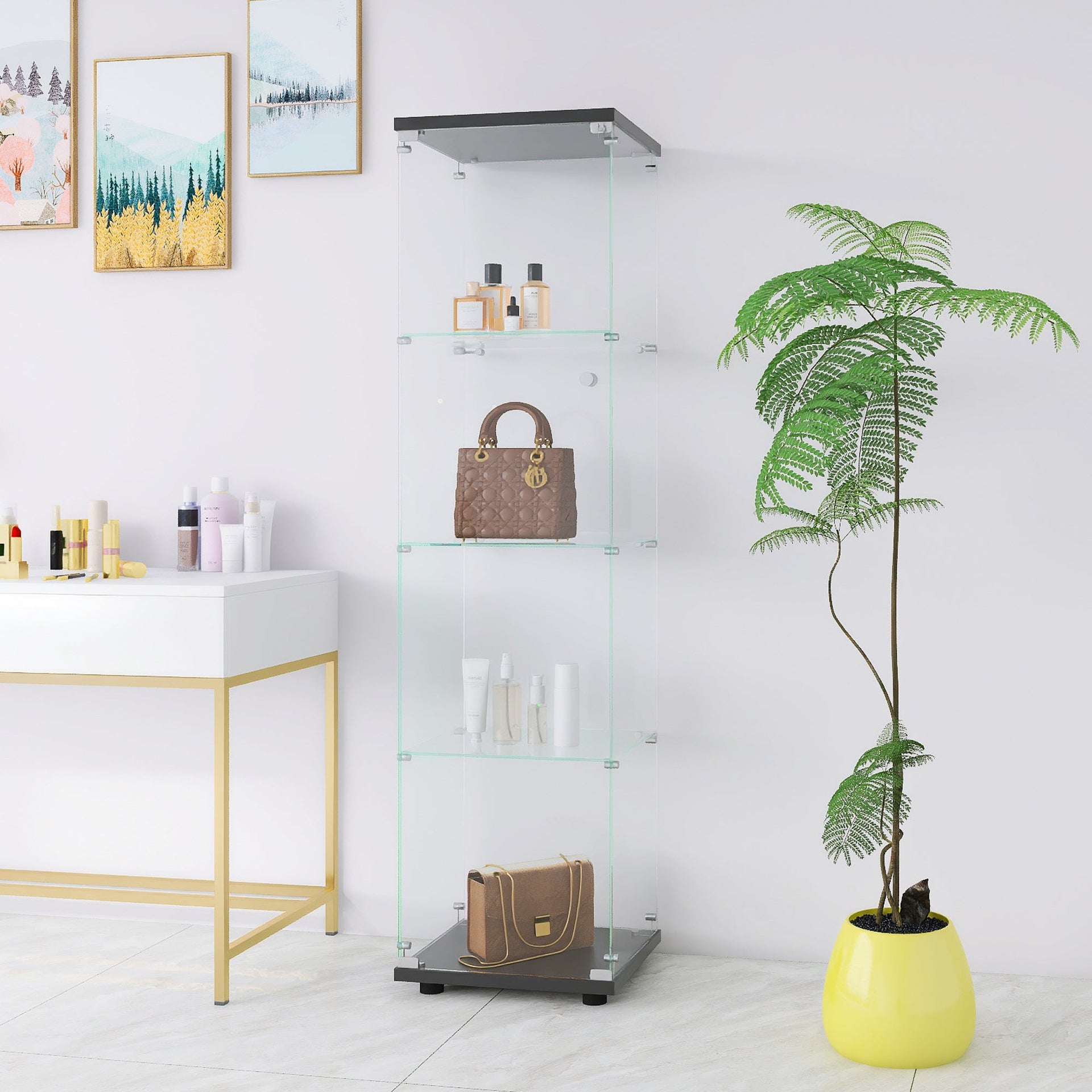 4 glass display cabinets with door shelves, floor standing antique bookshelf, 64.7 