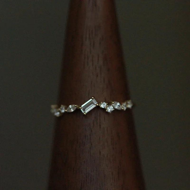 925 Sterling Silver Geometric Rectangle Clear Zircon Rings for Women Minimalist Exquisite Temperament Finger Ring
