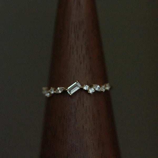 925 Sterling Silver Geometric Rectangle Clear Zircon Rings for Women Minimalist Exquisite Temperament Finger Ring