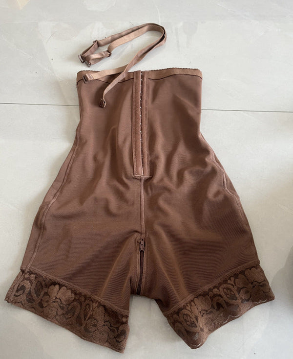 Adjustable seamless high waisted beauty pants with zipper waist cinching body shaping and gathering jumpsuit