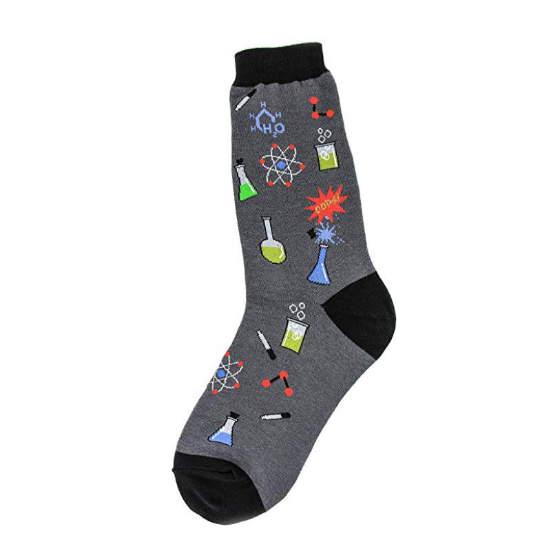 Education Themed Science Chemistry Printed Female Mid Tube Casual Grey Socks