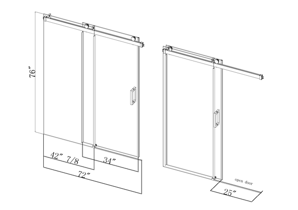 68 to 72 inches wide x 76 inches high frameless soft closing shower door 3/8 inches (10mm) thick brushed nickel solid glass 22D0