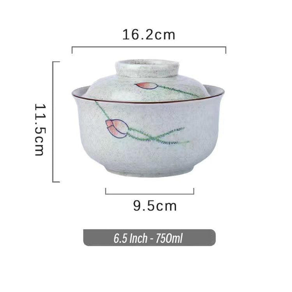 6.5 inch instant noodles bowl with cover bento box student underglaze color ceramic suit Lamian Noodles bowl canteen tableware