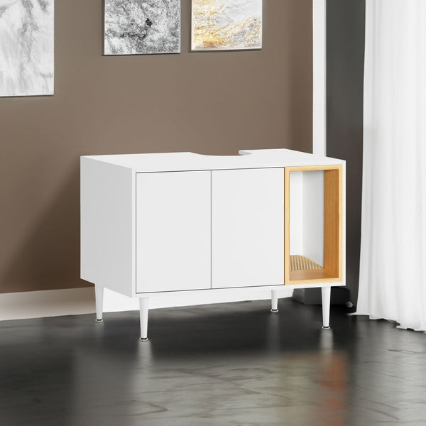 Bathroom sink cabinet, with cat trash can shell, hidden garbage pet bathroom, with partition, wooden cabinet furniture, white