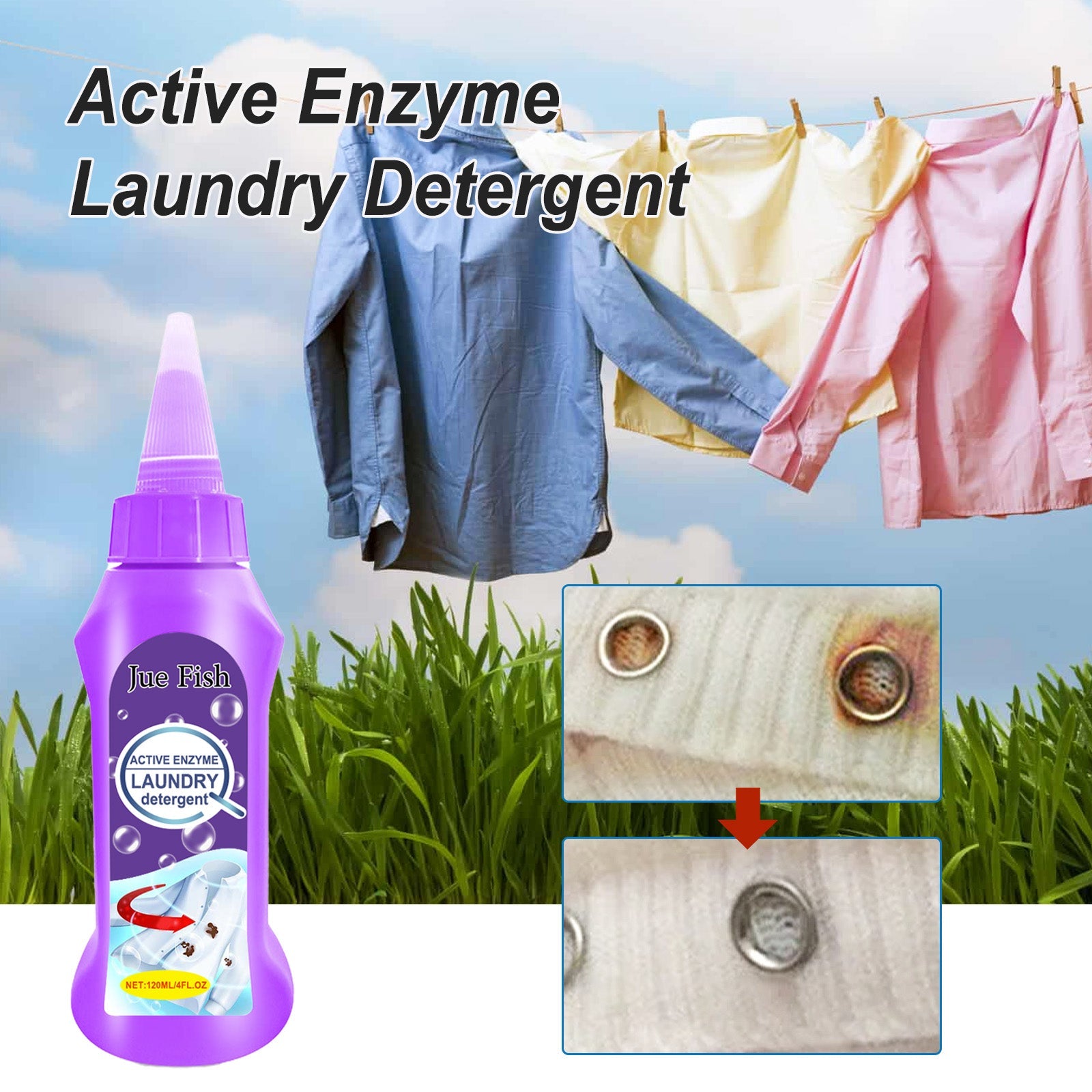 Active Enzyme Laundry Cleaner, Deep Cleansing Clothing Removes Stubborn Stains Gently And Does Not Irritate