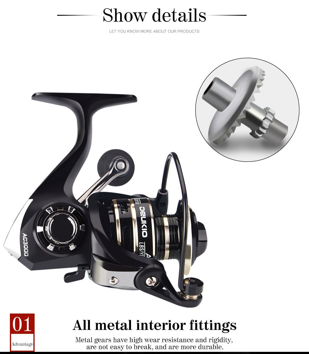 New 13+1BB Fishing Spinning Reel 2000-6000 No Gap Metal Spool Gear Ratio 5.2:1  Reel Carp Fishing Gear Pesca