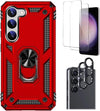 Bundle: Red Military Kickstand Series with Belt Clip Case with Tempered Glass Screen and Camera Protector - Samsung Galaxy S23