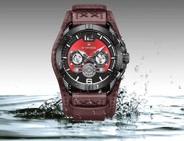 Men's Leather Waterproof Watch With Chronometers And Fluorescent Hands Excellent Design Perfect Gift