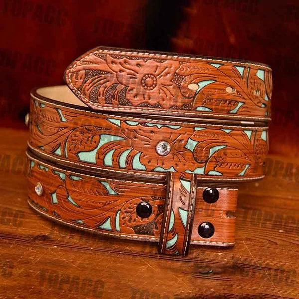 TOPACC Western Turquoise Belts for Women Men Cowgirl Cowboy Country Fashion Belt for Jeans Pants Girls - Gifts for You 'n Me