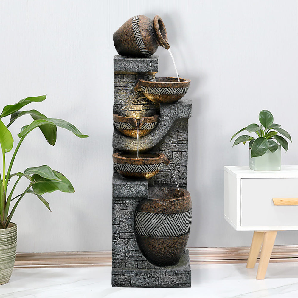 Resin Carved Clay Urn Outdoor Water Fountain 42 Inch