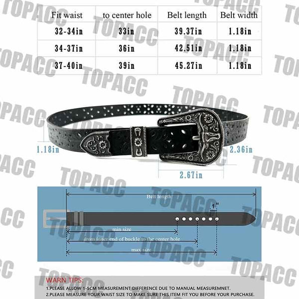 TOPACC Western Hollow PU Leather Belts Cowgirl Leather Designer Belts - Gifts for You 'n Me