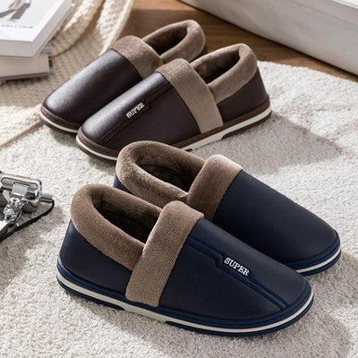 Waterproof Indoor Shoes Womans Mens Winter Home Slippers Faux Leather Warm Plush House Floor Slipper Anti-slip Footwear Women's Cozy Memory Foam Slippers With Warm Plush Fur Lining