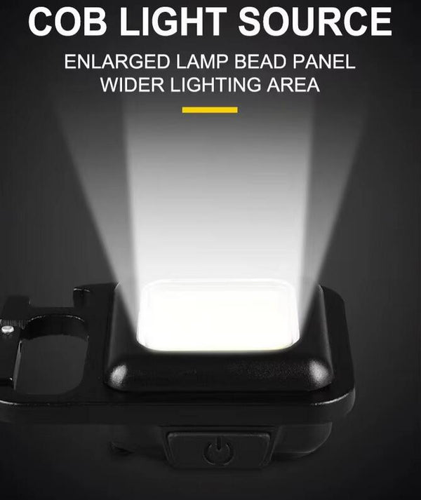 2-Pack Rechargeable COB Keychain Work Lights – EDC Flashlight with Folding Stand & Bottle Opener for Camping, Fishing, and Emergencies