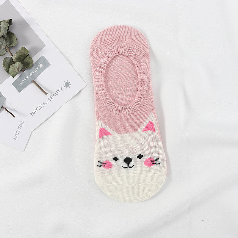 5 Pairs Cute Animal Spring Women Cotton Boat Socks Set Korean Style Funny Cat Dog Panda Low Cut Ankle Short Socks