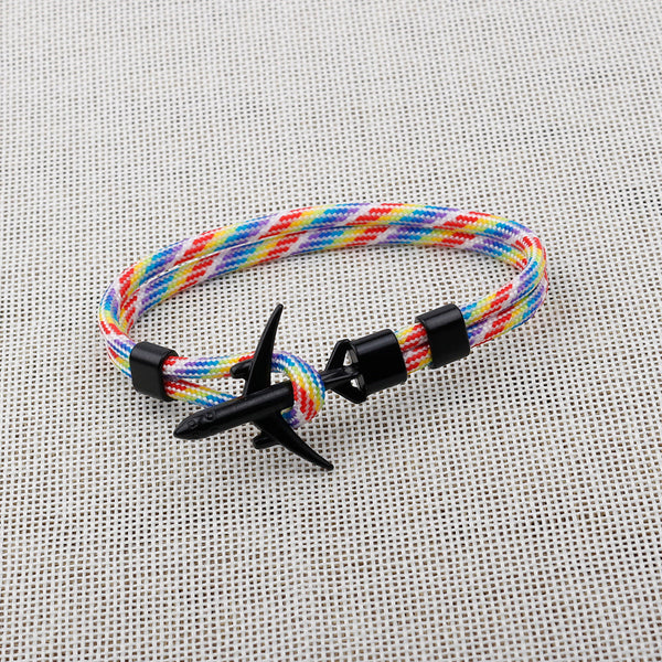 Modern Fashion Airplane Anchor Bracelets Men Charm Rope Chain Paracord Bracelet Women Male Air Force Style Wrap Metal Sport Hook Gift