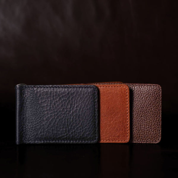 The Pinnacle Wallet - Black Slim Money Clip Pebble Grain Leather Wallet NAB Leather
