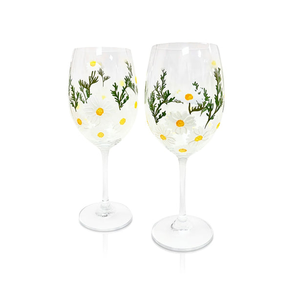 Painted Daisy Wine Glasses Jersey Art Glass