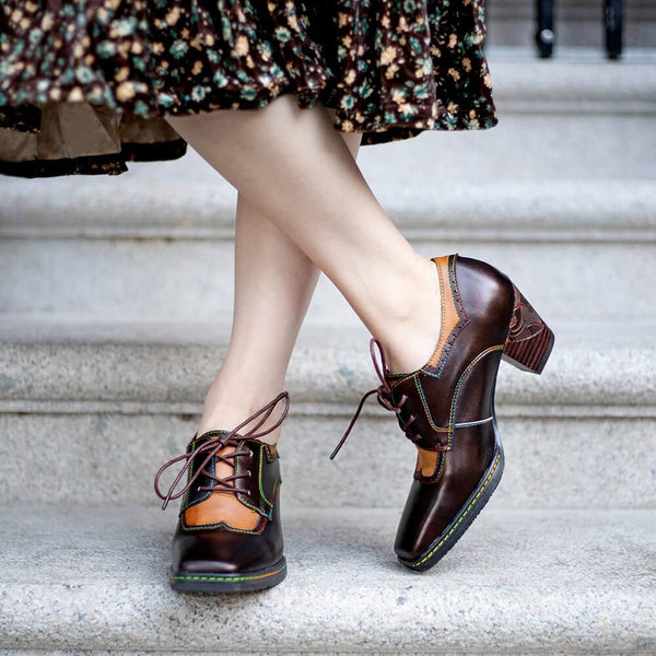 Vintage Elegant Square Toe Leather Shoes