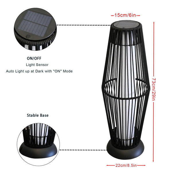 2 Piece Solar Powered Lantern Wicker Solar Patio Lamp
