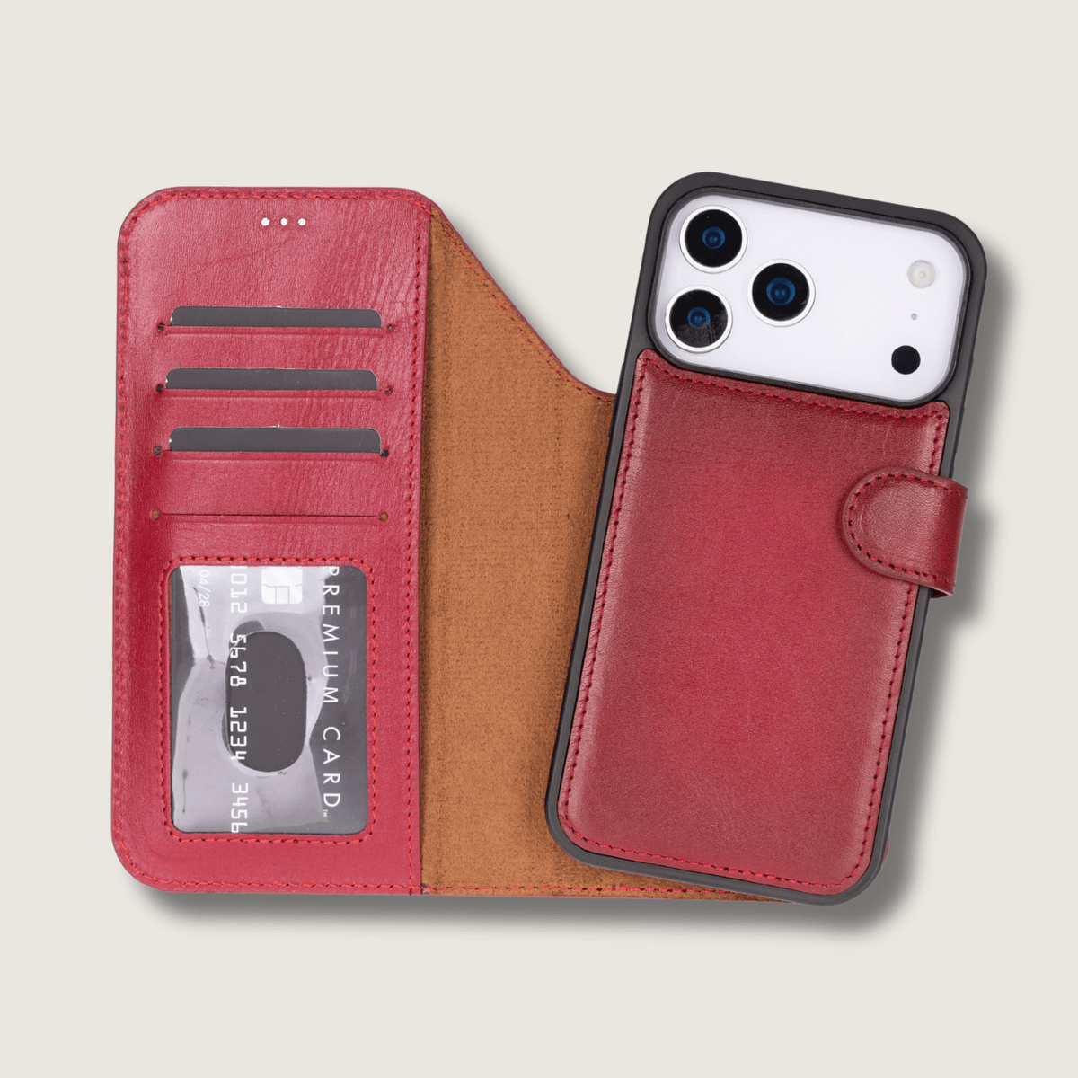 Leather iPhone 18 Pro Max Wallet Case – Red - Austin