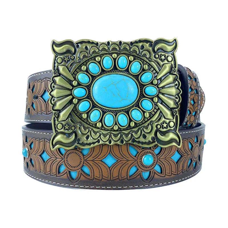 TOPACC Western Turquoise Belts - Square Turquoise Buckle#1 Copper/Bronze - Gifts for You 'n Me