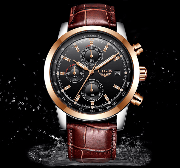 Men's  Waterproof Watch With Chronometers Date Display And Fluorescent Pointers Excellent Look Perfect Gift