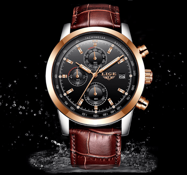 Men's  Waterproof Watch With Chronometers Date Display And Fluorescent Pointers Excellent Look Perfect Gift