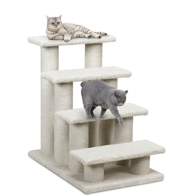 4-Step Pet Stairs Carpeted Ladder Ramp Scratching Post Cat Tree Climber-Beige