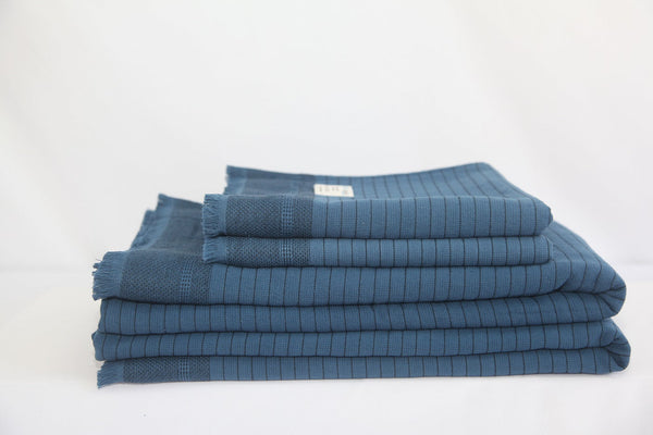 Del Mar Navy Turkish Terry Towel Set – 2-in-1 Quick Dry & Plush Bath Towels, Luxury Turkish Cotton Spa & Beach Towels