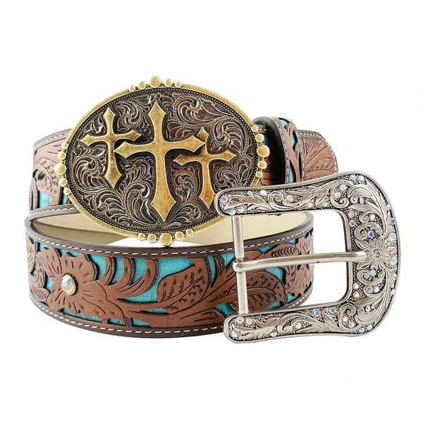 TOPACC Western Turquoise Belts - Three Cross Belt Buckle Copper/Bronze - Gifts for You 'n Me
