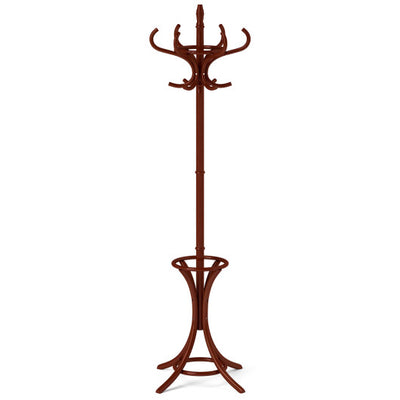 Wood Standing Hat Coat Rack with Umbrella Stand-Brown