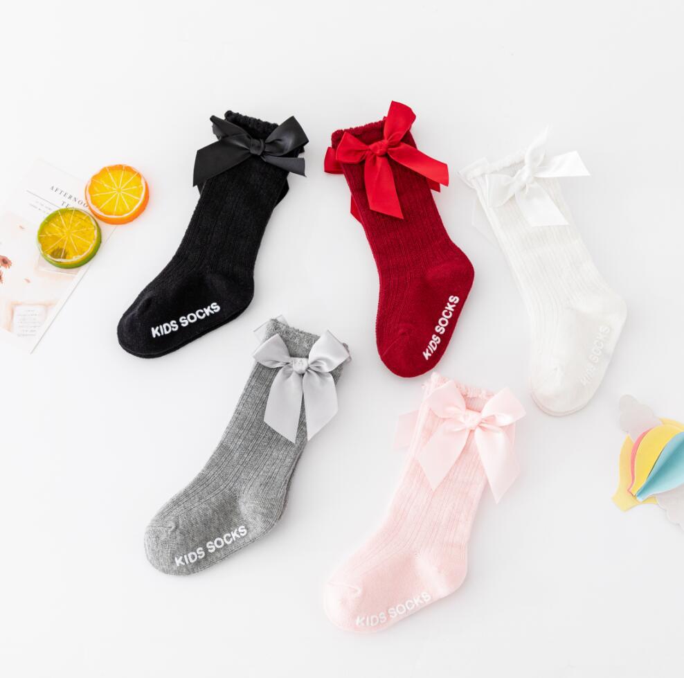 New Kids Stretchable Socks Toddlers Girls Big Bow Knee High Long Soft Cotton Lace Baby Comfortable Colorful  Socks