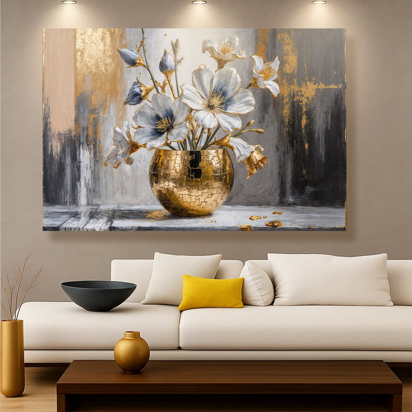 Magnolia Bloom in Gold Abstract Wall Art Tailored Canvases
