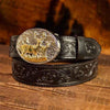 Black Leather Belt with Two-tone Strap Holder Buckle