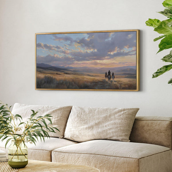 Cowboys in Western Sunset Landscape Wall Art