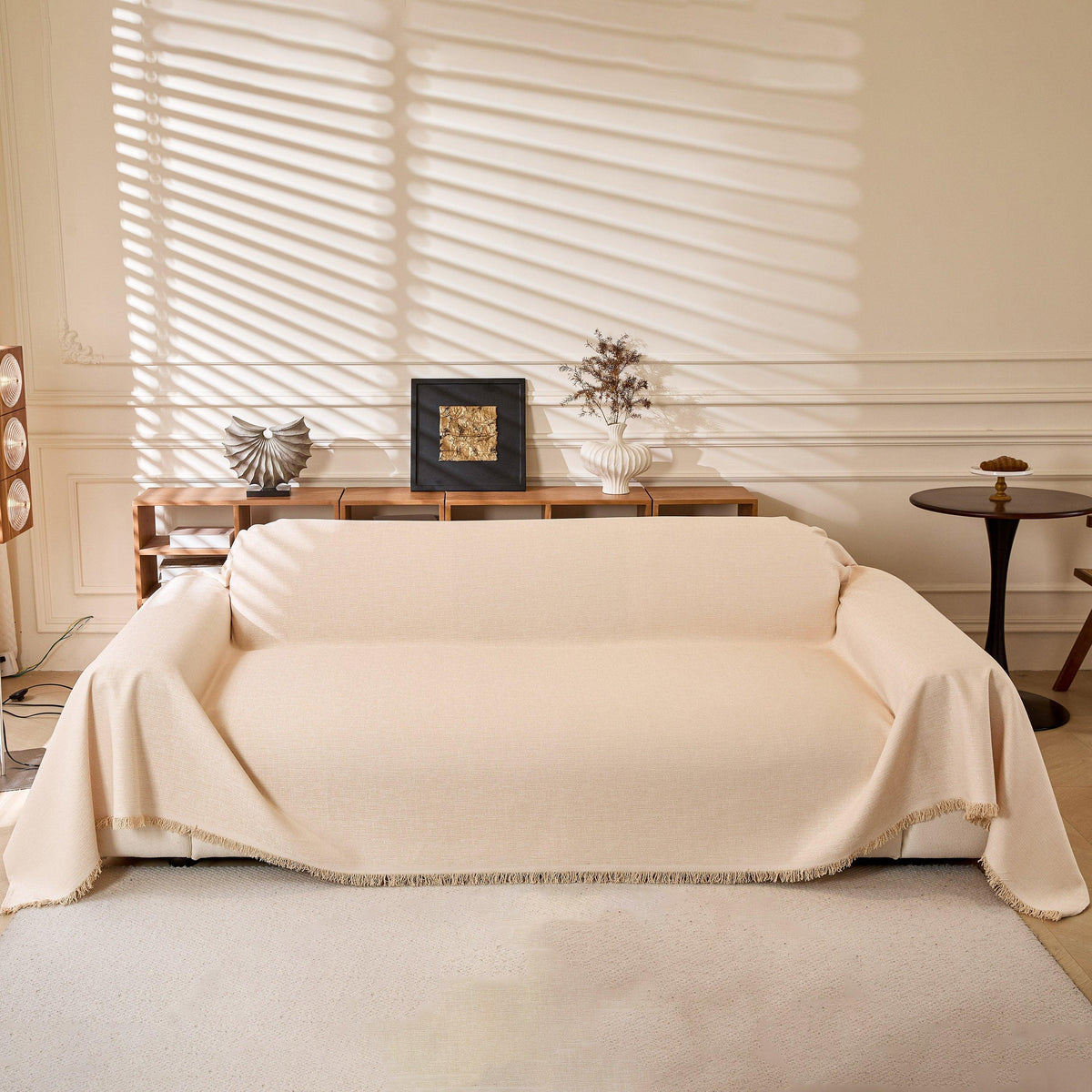 Linen-Look Textured Couch Throw Cover, Breathable Sofa Blanket & Furniture Protector